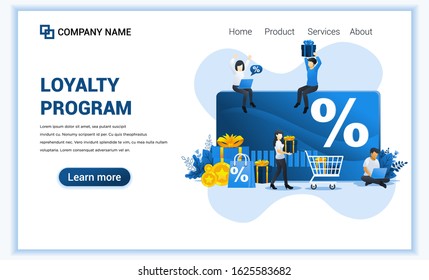 Loyalty program concept with characters. Discount and loyalty card, rewards card points. Can use for landing page web banner, infographics, landing page, web template. Vector illustration