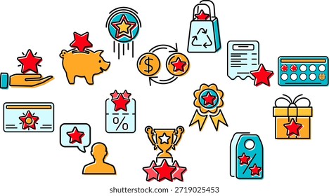 Loyalty Program Customer Retention Banners Loyalty Program and Customer Retention banners with colored line icons. Customer rewards with bonuses. Gift, discount coupons, bonus growth, exchange points, loyalty card. isolated vector illustration
