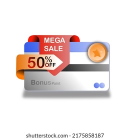 loyalty program discount card for grocery store, supermarket with percent, e-commerce shopping program, 3d card