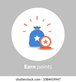 Loyalty Program, Earn Points, Reward Concept, Collect Points, Vector Icon, Flat Illustration