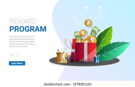 Loyalty program and get rewards, flat design for landing page, template, web banner, ui, cover, mobile app, banner. Vector illustration