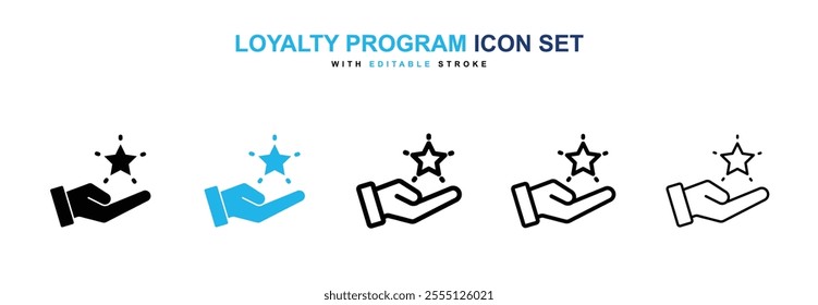 Loyalty program icon collection in black and blue colors