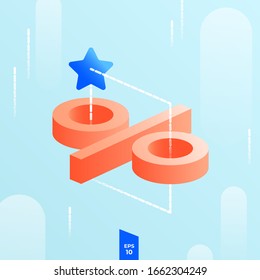 Das Symbol des Loyalitätsprogramms mit Prozent und Stern. Empfehlungsbonus für Kunden. Sonderangebot mit Konsumentenkarte. Coupon für E-Commerce-Vorlagen-Gewinner Vektorillustration einzeln 