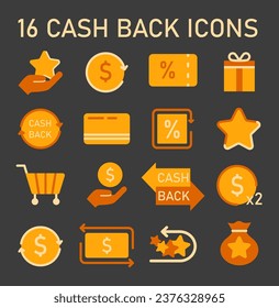 Loyalty program icon dark or night mode set. Rewards, offers, cashback and card points. Symbols of commercial program for client retention. PR campaign for customer loyalty. Flat vector illustration