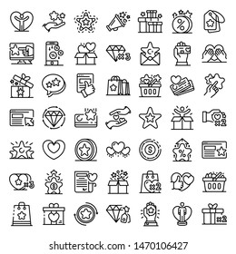 Jeu d'icônes de programme de fidélité. Ensemble d'icônes vectorielles du programme de fidélité pour le design web isolées sur fond blanc
