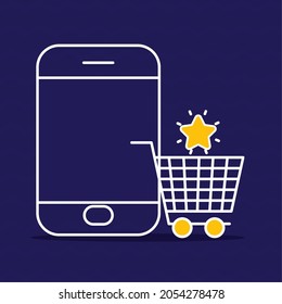 ilustración del programa de fidelización con carro de compra y teléfono móvil