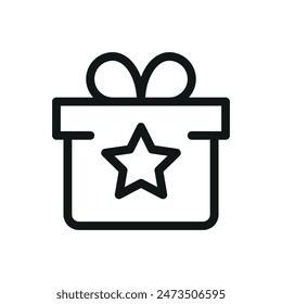 Loyalty program isolated icon, gift box with star vector symbol with editable stroke