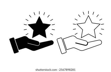 Loyalty program line icon. Bonus points. Discount star symbol. Quality design element. Linear style loyalty program icon. hand holding star core value icon. vector illustration