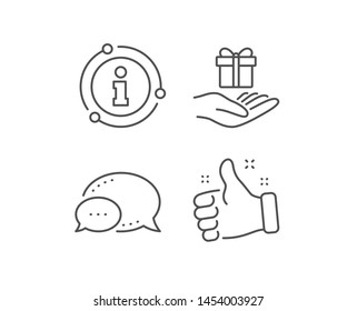 Loyalty program line icon. Chat bubble, info sign elements. Gift box sign. Present symbol. Linear loyalty program outline icon. Information bubble. Vector