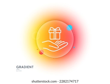 Loyalty program line icon. Gradient blur button with glassmorphism. Gift box sign. Present symbol. Transparent glass design. Loyalty program line icon. Vector