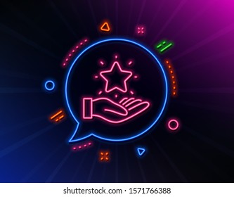 Loyalty program line icon. Neon laser lights. Bonus points. Discount star symbol. Glow laser speech bubble. Neon lights chat bubble. Banner badge with loyalty program icon. Vector