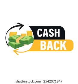 loyalty program. Money refund label. Return money service for partner program. Bonus cash back icon.