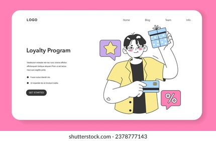 Loyalty program web banner or landing page. Commercial program for client retention. PR campaign for customer loyalty. Marketing promotion. Flat vector illustration