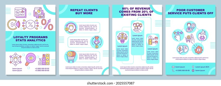 Loyalty programs stats analytics brochure template. Flyer, booklet, leaflet print, cover design with linear icons. Vector layouts for presentation, annual reports, advertisement pages