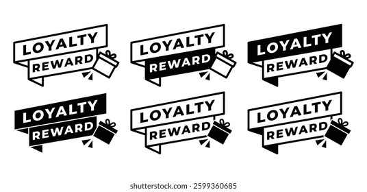 Loyalty Reward Program Gift Banners Icons Black and White Vector Design Illustration Template