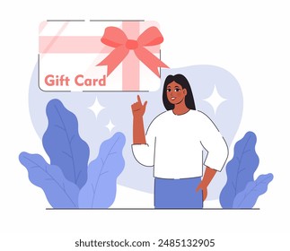 Loyalty and rewards program concept. Gift card. Flat vector illustration.