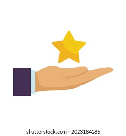 Loyalty star in hand icon. Flat illustration of loyalty star in hand vector icon isolated on white background