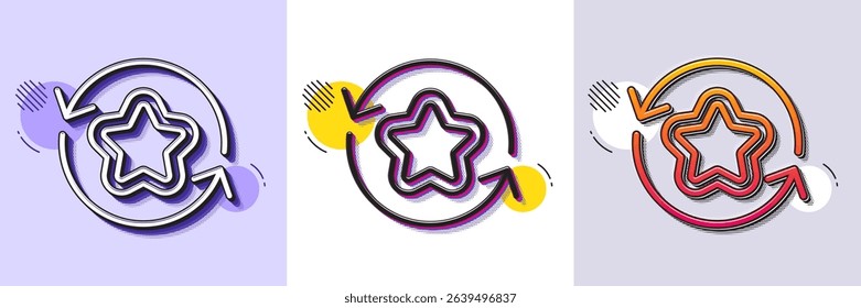Loyalty star line icon. Halftone dotted pattern. Gradient icon with grain shadow. Change bonus points. Discount program symbol. Line loyalty points icon. Various designs. Vector