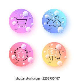 Loyalty star, Online market and Loan minimal line icons. 3d spheres or balls buttons. Pay icons. For web, application, printing. Bonus reward, Shopping cart, Investment of savings. Beggar. Vector