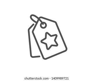 Loyalty star tags line icon. Bonus points. Discount program symbol. Quality design element. Linear style loyalty tags icon. Editable stroke. Vector