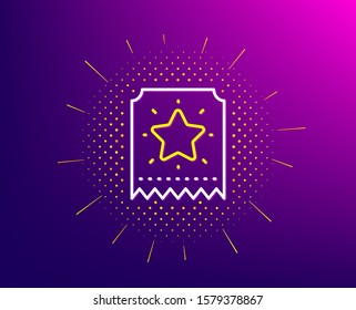 Loyalty star ticket line icon. Halftone pattern. Bonus points. Discount program symbol. Gradient background. Loyalty ticket line icon. Yellow halftone pattern. Vector