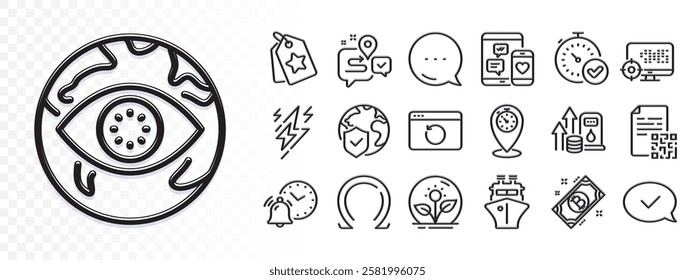 Loyalty tags, World insurance and Timer line icons for web app. Glare of light effect. Message icon. Pack of Journey, Ship, Social media pictogram icons. Bitcoin, Qr code, Incubator signs. Vector