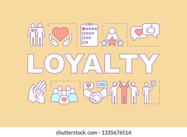 Loyalty word concepts banner. Glory, popularity. Leadership. Social relationship. Famous person. Presentation, website. Isolated lettering typography idea, linear icons. Vector outline illustration