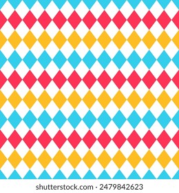 Rautenhintergründe. Nahtloses Zirkusmuster. Karierte Diamanttexturen. Gelbe, blaue, rote Rhombus-Plaid-Prints. Moderne argyle geometrische Kulissen. Vektorillustration.