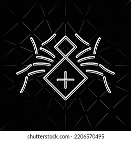 Lozenge or Diamond Shape Spider Icon with Inverted Line Style Cephalothorax and Abdomen as Halloween Holidays Decoration Template - White on Black Web Background - Vector Flat Graphic Design