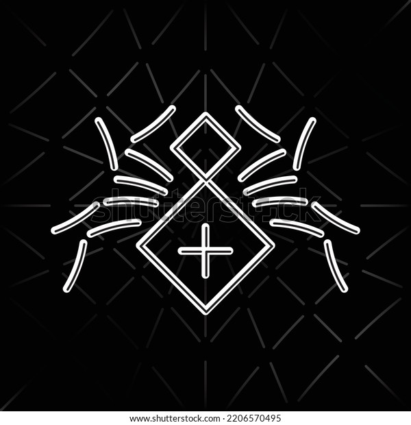 Lozenge\
or Diamond Shape Spider Icon with Inverted Line Style Cephalothorax\
and Abdomen as Halloween Holidays Decoration Template - White on\
Black Web Background - Vector Flat Graphic\
Design
