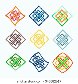 Lozenge ornamental geometric pattern collection. Colourfull vector illustration.