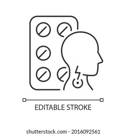 Lozenges for sore throat linear icon. Irritation sensations relieving. Soothing itchy throat. Thin line customizable illustration. Contour symbol. Vector isolated outline drawing. Editable stroke