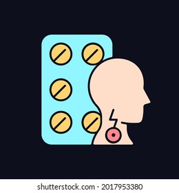 Lozenges for sore throat RGB color icon for dark theme. Irritation sensations relieving. Sooth itchy throat. Isolated vector illustration on night mode background. Simple filled line drawing on black