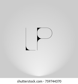 LP Black thin minimalist LOGO Design with Highlight on Gray background.