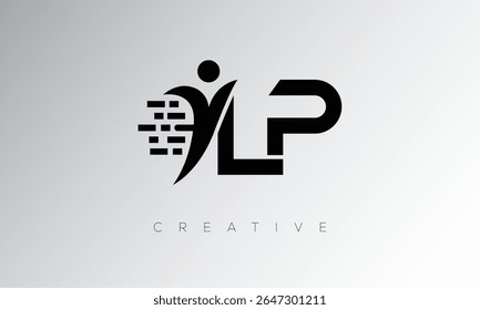 LP Creative Digital Monogram Logo – Futuristic Letter mark Design Featuring Human Shape, Pixel Motion and Minimal Tech Style for Innovative Branding Identity