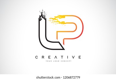 LP Creative Modern Logo Design Vetor with Orange and Black Colors. Monogram Stroke Letter Design.