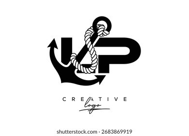 LP Creative Monogram Latter Logo con ancla y diseño de cuerda