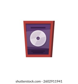 LP disc in wooden frame. Platinum or silver vinyl or CD prize award flat vector icon. Retro music success, hit album mockup. Music band award, congratulations and memory concept