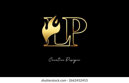 LP Golden Flame Logo Design Símbolo minimalista de lujo para Premium Branding e identidad creativa