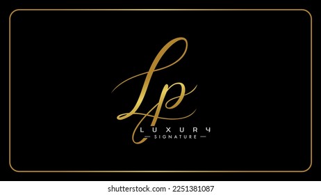 LP handwritten golden logo for identity, Creative gold handwriting initial signature concept design, l and p initials typography monogram icon for any business or company.