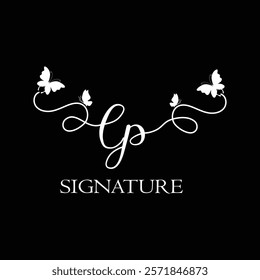 LP Handwritten initial letter, LP simple signature vector logo with butterfly shape variation, beauty, photography letter logo design. L P