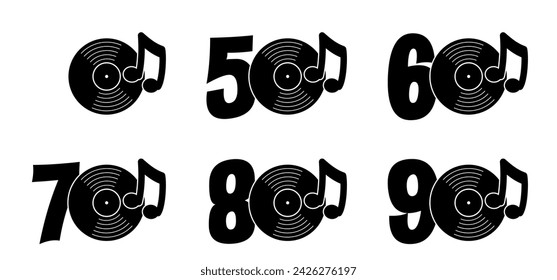 Lp icon. Music year of fifties, sixties, seventies, eighties, nineties. dj symbol. Vinyl record album. I love the 50's 60's 70's 80's 90's music plate. Phonograph, Gramophone label. Audio, turntable.