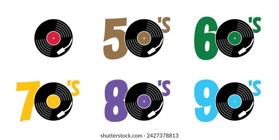 Lp icon. Music year of fifties, sixties, seventies, eighties, nineties. dj symbol. Retro vinyl record album. I love the 50s 60s 70s 80s 90s music plate. Phonograph, Gramophone label. Audio, turntable.