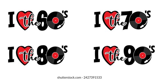 Lp icon. Music year of fifties, sixties, seventies, eighties, nineties. dj symbol. Vinyl record album. I love the 60's 70's 80's 90's music plate. Phonograph, Gramophone label. Audio, turntable.