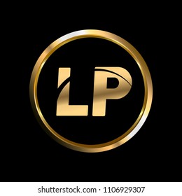 LP initial circle company logo gold black background