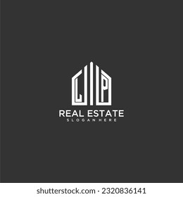 LP initial monogram logo for real estate with home shapes creative design