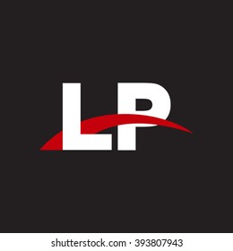 LP initial overlapping swoosh letter logo white red black background