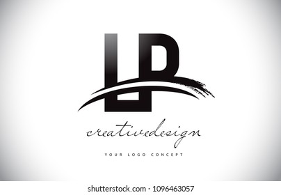 LP L P Letter Logo Design with Swoosh and Black Brush Stroke. Modern Creative Brush Stroke Letters Vector Logo