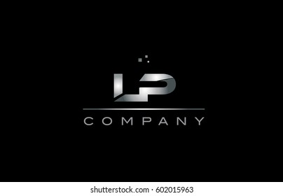 lp l p  silver grey metal metallic alphabet technology company letter logo design vector icon template black background