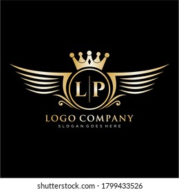 LP Letter Initial with Royal Wing Logo Template.